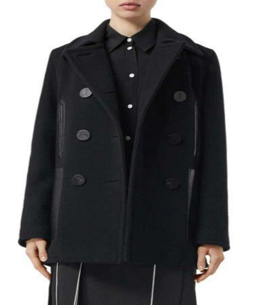 Leather Pocket Peacoat Jacket