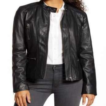 Meryl Classic Leather Biker Jacket