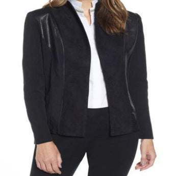 Suede & Leather Panel Knit Jacket