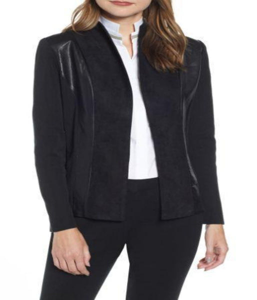 Suede & Leather Panel Knit Jacket