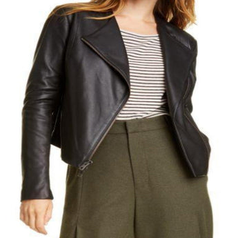 VINCE Rib Panel Leather Jacket