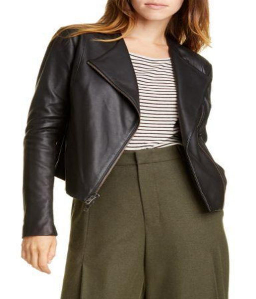 VINCE Rib Panel Leather Jacket
