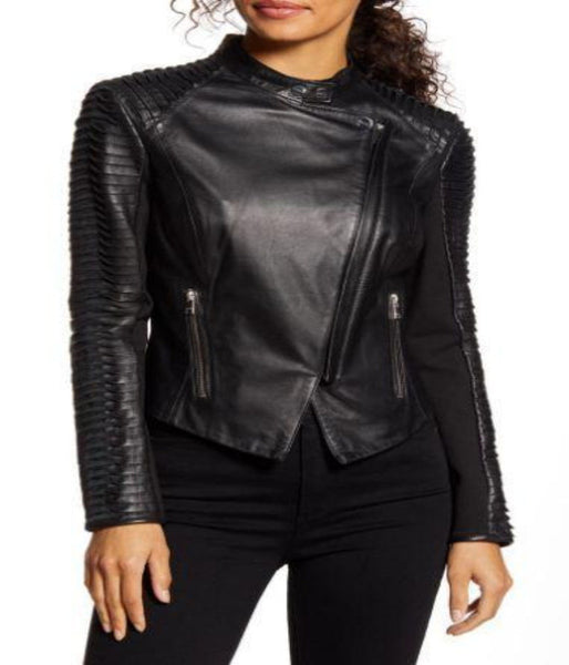 Sleeve Leather Moto Jacket