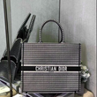 Dior Book Tote Bag In White and Black Embroidered Canvas Houndstooth Motif