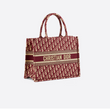 Dior Book Tote Bag In Embroidered Canvas Burgundy Dior Oblique