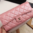 Chanel Classic Long Flap Wallet Lambskin Leather Pink
