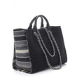 Chanel Deauville Fabric Tote Black With Grey, Black And White Stripes