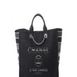 Chanel Deauville Fabric Tote Black With Grey, Black And White Stripes