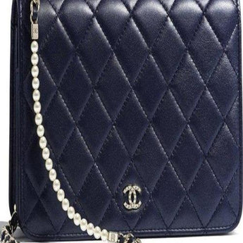 Chanel Wallet On Chain – WOC Quilted Lambskin Dark Blue Silver-Toned