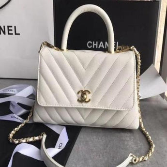 Chanel Flap Bag With Top Handle White
