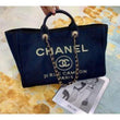 Chanel Deauville Fabric Tote Navy Blue/Gold