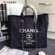 Chanel Deauville Fabric Tote Dark Black