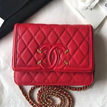 Chanel Wallet On Chain – WOC CC Filigree Red Grained Calfskin