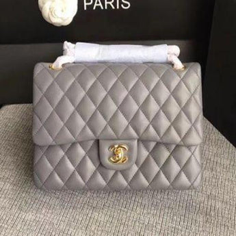 Chanel Mini Flap Bag Light Grey Lambskin Silver Hardware