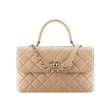 Chanel Flap Bag With Top Handle Lambskin Beige