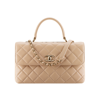 Chanel Flap Bag With Top Handle Lambskin Beige