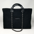 Chanel Deauville Fabric Tote Black With Grey, Black And White Stripes