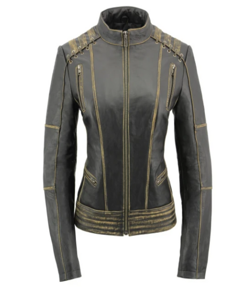 Leather Jacket Lace Distress