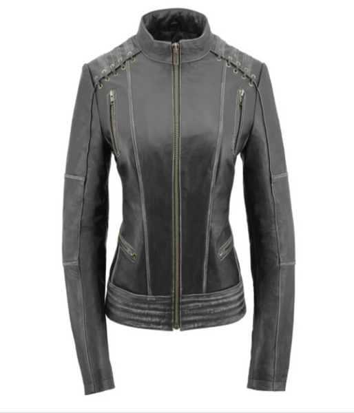 Leather Jacket With Lace Distressed