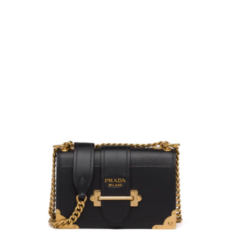 Prada Cahier Leather Shoulder Bag Black