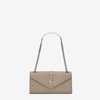 Saint Laurent Envelope Medium Bag in Mix Matelasse Grain De Poudre Embossed Leather Latte