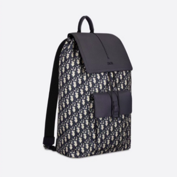 Dior Navy Blue Oblique Drawstring Motion Backpack Black/Beige