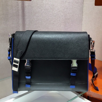 Prada Saffiano Leather Shoulder Bag Blue
