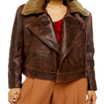 Shearling Collar Leather Jacket