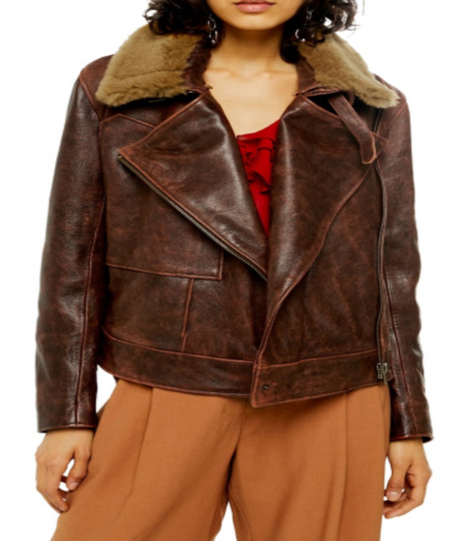 Shearling Collar Leather Jacket