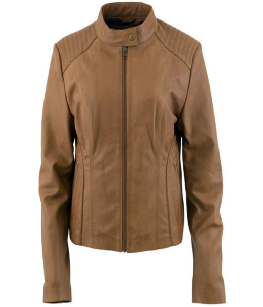 Ladies Cognac Leather Jacket