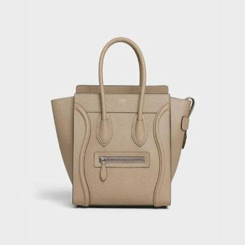 Celine Micro Luggage Handbag In Drummed Calfskin Dune