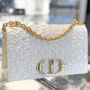 Dior Wavy-Effect 30 Montaigne Bag With Chain White