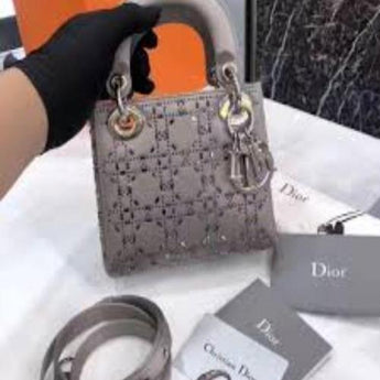 Mini Lady Dior Satin Bag Gray