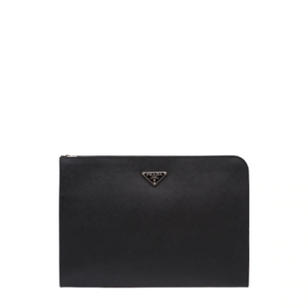 Prada Saffiano Leather Document Holder Triangle Logo Black