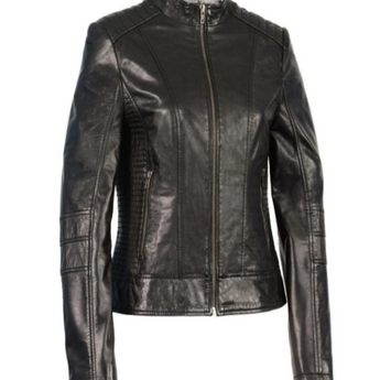 Collar Black Leather Jacket
