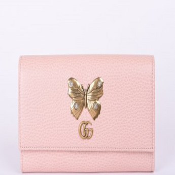 Gucci GG Leather Continental Wallet With Butterfly Light Pink