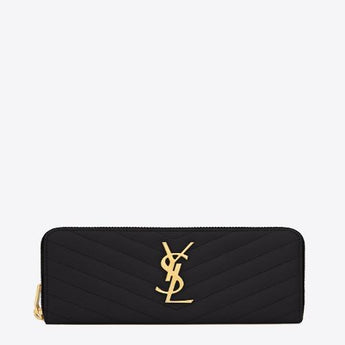 Saint Laurent Monogram Zip Around Wallet Black Grain De Poudre