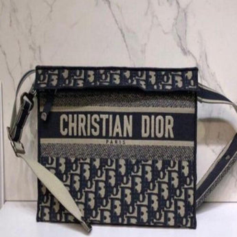 Dior Blue Oblique Embroidered Canvas Clutch