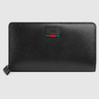 Gucci Leather Zip Around Wallet With Web Black