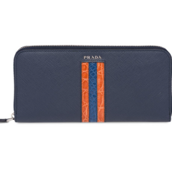 Prada Saffiano And Crocodile Leather Pouch Orange / Blue