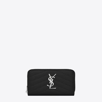 Saint Laurent Compact Zip Around Wallet Black Grain De Poudre