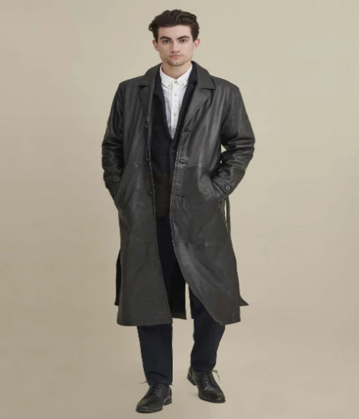 Oliver Belted Leather Trench Coat