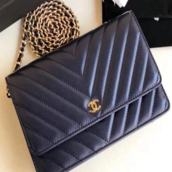 Chanel Wallet On Chain – WOC Chevron Lambskin Dark Blue Silver-Toned