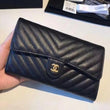 Chanel Classic Long Flap Wallet Chevron Lambskin Black best quality
