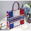 Dior Book Tote Bag Embroidered Canvas French Flag