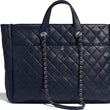 Chanel Large Shopping Tote Silver Tone Black