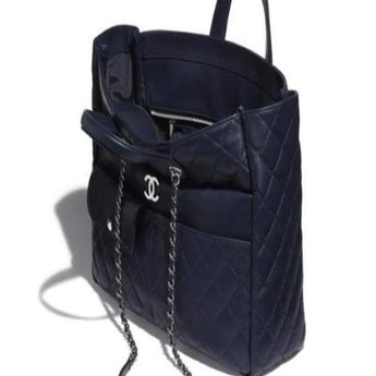 Chanel Large Shopping Tote Silver Tone Black