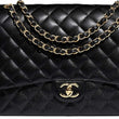 Chanel Classic Maxi Handbag Black Grained Calfskin Gold-Toned