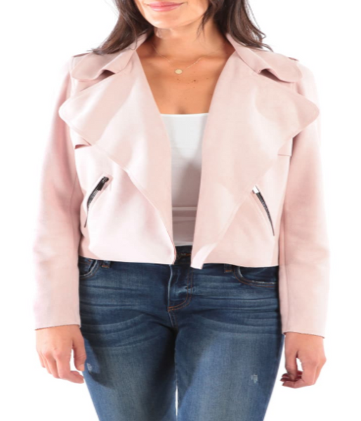 Draped Leather Moto Jacket