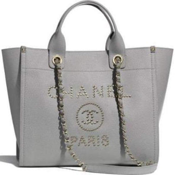 Chanel Deauville Fabric Tote Gray
